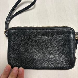 Black leather wristlet with gold
